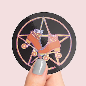 Pentagram Roller Skate Premium Vinyl Sticker, Roller Derby Hydroflask Sticker, Witch Roller Skating Gifts, Witchcraft Gifts