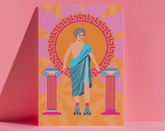 Greek God on Roller Skates Art Print: Retro Maximalist Decor