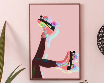 Rolschaatskunstafdruk, roller derby decor