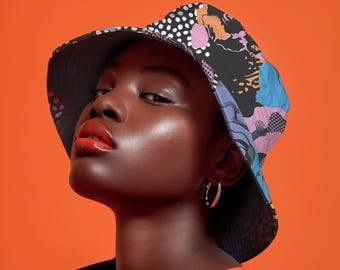 Reversible Bucket Hat: Psychedelic Floral Print, Boho Y2K Sun Hat