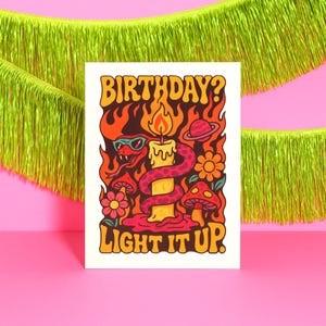 Carte d'anniversaire sorcière pour femme, serpent de feu trippant, carte drôle pour meilleure amie ou sœur, cadeau pour son anniversaire