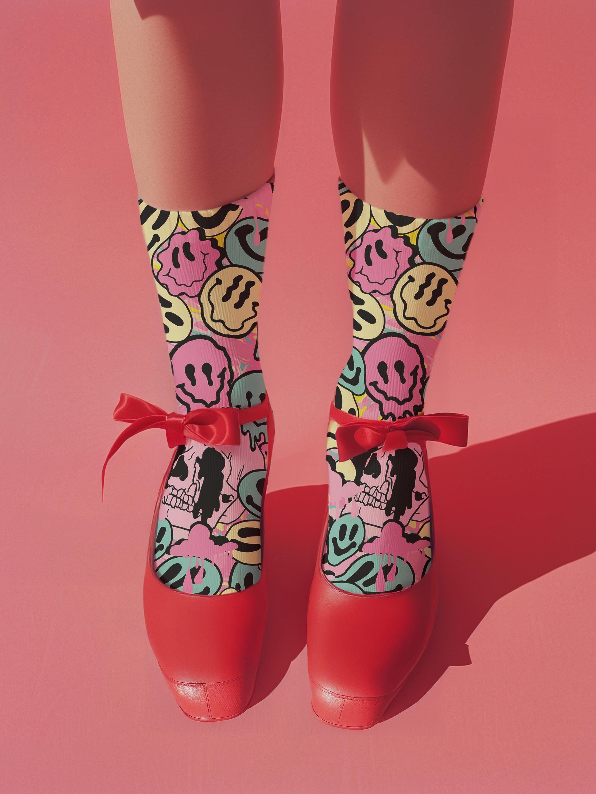 Y2K Smiley Skull Socks: Weirdcore 90s Grunge Style - Etsy