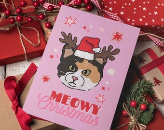 Cat Christmas Cards, Cat Lovers Holiday Cards, Cat Lover Gift, Christmas Kitten, Cat Mom Gifts, Handdrawn Christmas Cards
