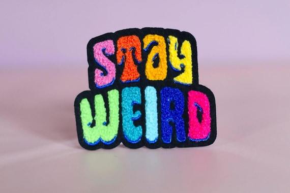 Stay Weird Iron on Patch for Jackets, Iron Patches Vintage, Puffy Chenille  Large Punk Patches, Embroidered Rainbow Patch for Jackets 