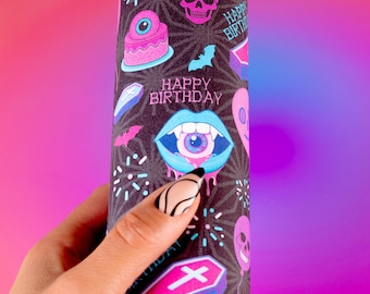 Goth Birthday Wrapping Paper: Vampire Skulls, Coffins, Bats