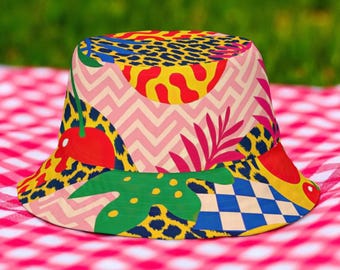 Reversible Bucket Hat: 70s Floral & Y2K Cherry Print - Etsy