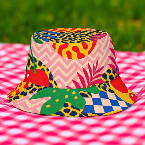 Reversible Bucket Hat: 70s Floral & Y2K Cherry Print - Etsy