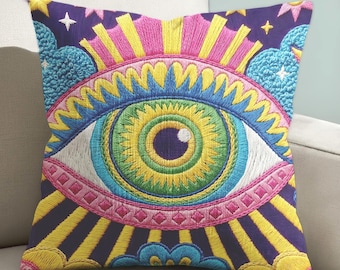 Maximalist Allsehendes Auge Dekokissenbezug, Faux Stickerei Dopamin Dekor Kissenbezug für Whimsigoth Raum