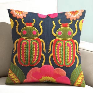 Maximalist Beetle Pillow Case: Faux Embroidery Insect Cushion Cover for Funky Dopamine Room Accent