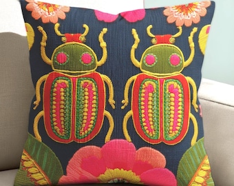 Maximalist Beetle Pillow Case: Faux Embroidery Insect Cushion Cover for Funky Dopamine Room Accent