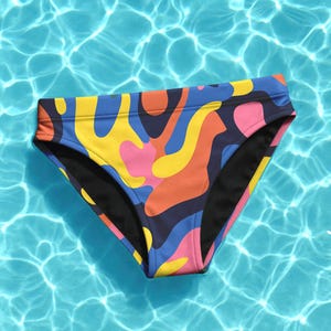 Psychedelic Hippie  Bikini Bottom For Women High Waisted Festival Swimwear Colorful Summer Rave Outfit for 70s Aesthetic