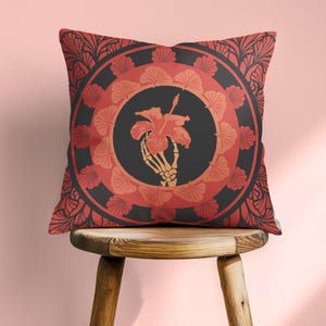 Gothic Decor, Skeleton Decor, Dark Botanical, Nocturnal Hibiscus Pillow Cover, Alternative Floral Skull Art, Unique Dark Room Accent