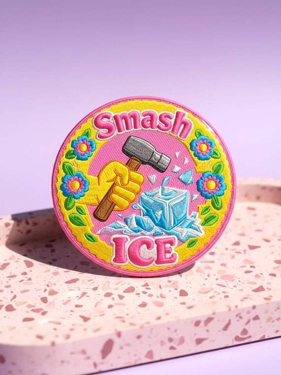 Pinback Button SMASH ICE - Floral Folk Activist Badge for Abolish ICE and Social Justice
