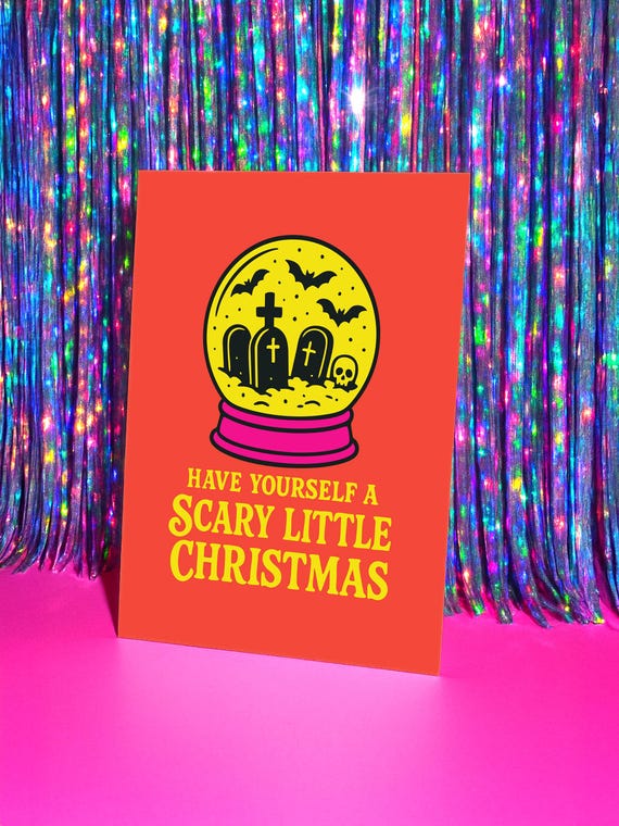 Spooky Christmas Card: Gothic Graveyard Snow Globe - "Scary Little Christmas"
