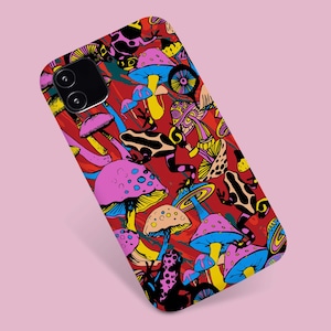 Retro Psychedelic Magic Mushrooms and Frogs Phone Case, Vintage iPhone Case, 70s Phone Case, Mushroom Phone Case Samsung, Trippy iPhone Case