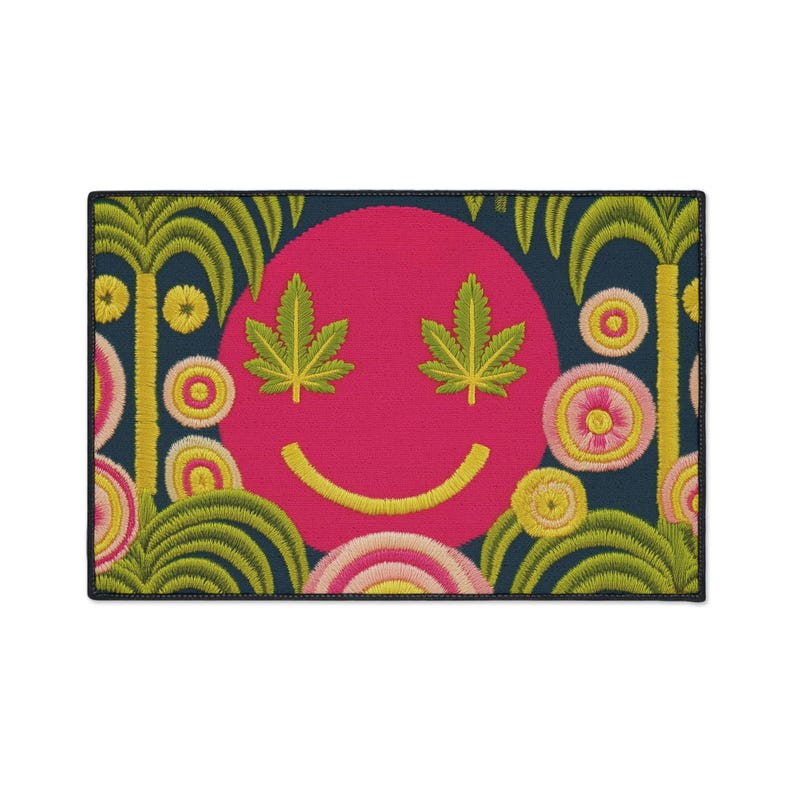 Cannabis Leaf Smiling Emoji Face Doormat, Stoner Home Decor and Welcome Mat, 420 Maximalist Rug image 9