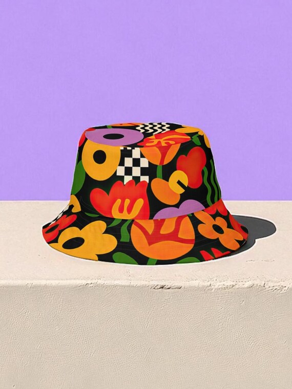 Reversible Bucket Hat: 70s Floral & Y2K Cherry Print - Etsy New