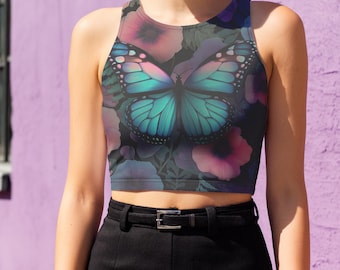 Butterfly Garden Crop Top: Y2K Gothic Rave Tank - Festival Fashion
