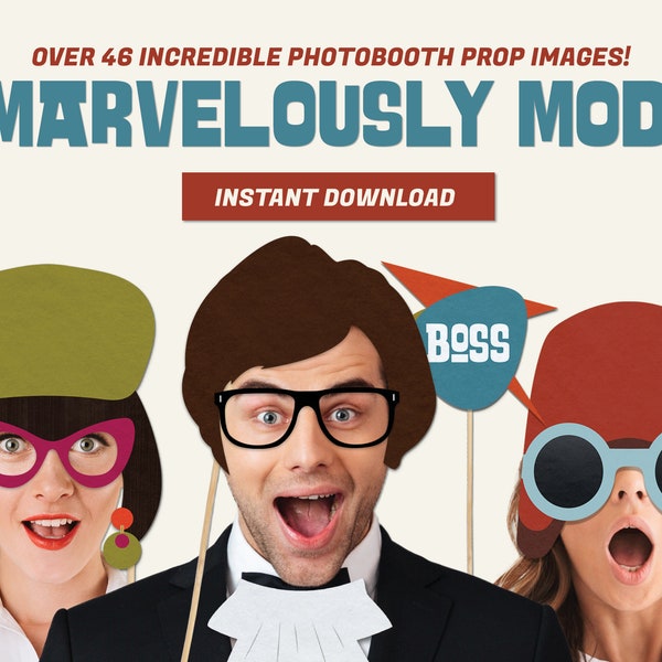 1960s Retro Mod Printable Photo Booth Props - INSTANT DIGITAL DOWNLOAD
