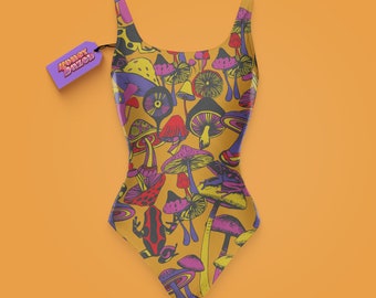 Magic Mushrooms Psychedelic One-Piece Swimsuit - Cottagecore Swimwear & Mushroom Apparel