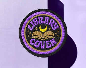 Witchy Library Coven Literary Embroidered Patch - 70s Retro Book Lover Iron On Patch