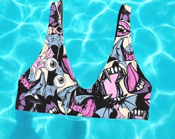 Horrorcore Pastel Goth Bikini Top For Summer Swimwear Women's Horror Swimsuit For Pool Party Or Beachwear