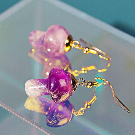 Buy Amethyst Mushroom Earrings Gold Mushroom Jewelry Healing