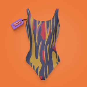 Lava Print One-Piece Swimsuit in Navy and Orange