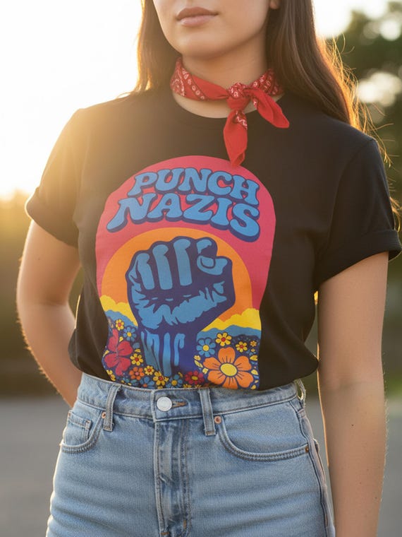 Punch Nazis Unisex Shirt, Retro 70s Protest Art, and Antifascist Tee