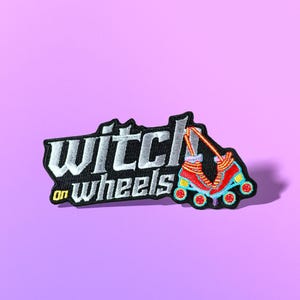 Metallic Witch Roller Skate Iron-On Patch - Punk Skater Accessory Gift for Jackets and Bags