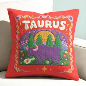 Taurus Zodiac Pillow with Insert, Maximalist Room Decor, Astrology Birthday Gift for Her