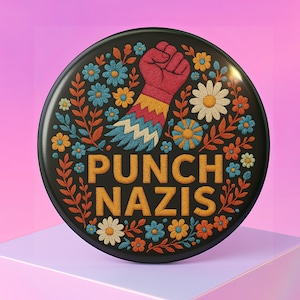 Punch Nazis Pinback Button: Political Activist Lapel Pin