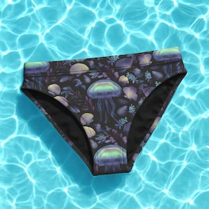 Jellyfish Print Bikini Bottoms, High Waisted Swimwear for Goth Girls, Festival Bathing Suit Bottom XS to 3XL