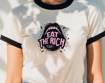 Eat The Rich Retro Unisex Ringer Tee, Vintage Activist Shirt, Protest Shirt