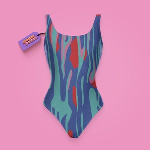 Lava Print One-Piece Swimsuit in Blue and Red