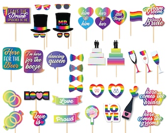 Printable Gay Pride Wedding Photo Booth Prop Set for Same Sex Couples, Instant Download Selfie Props