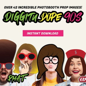 Printable 1990s Themed Printable Photo Booth Props - INSTANT DIGITAL DOWNLOAD