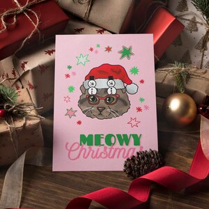 Weihnachtskarte Rentier Katze: Handgemalte Grußkarte