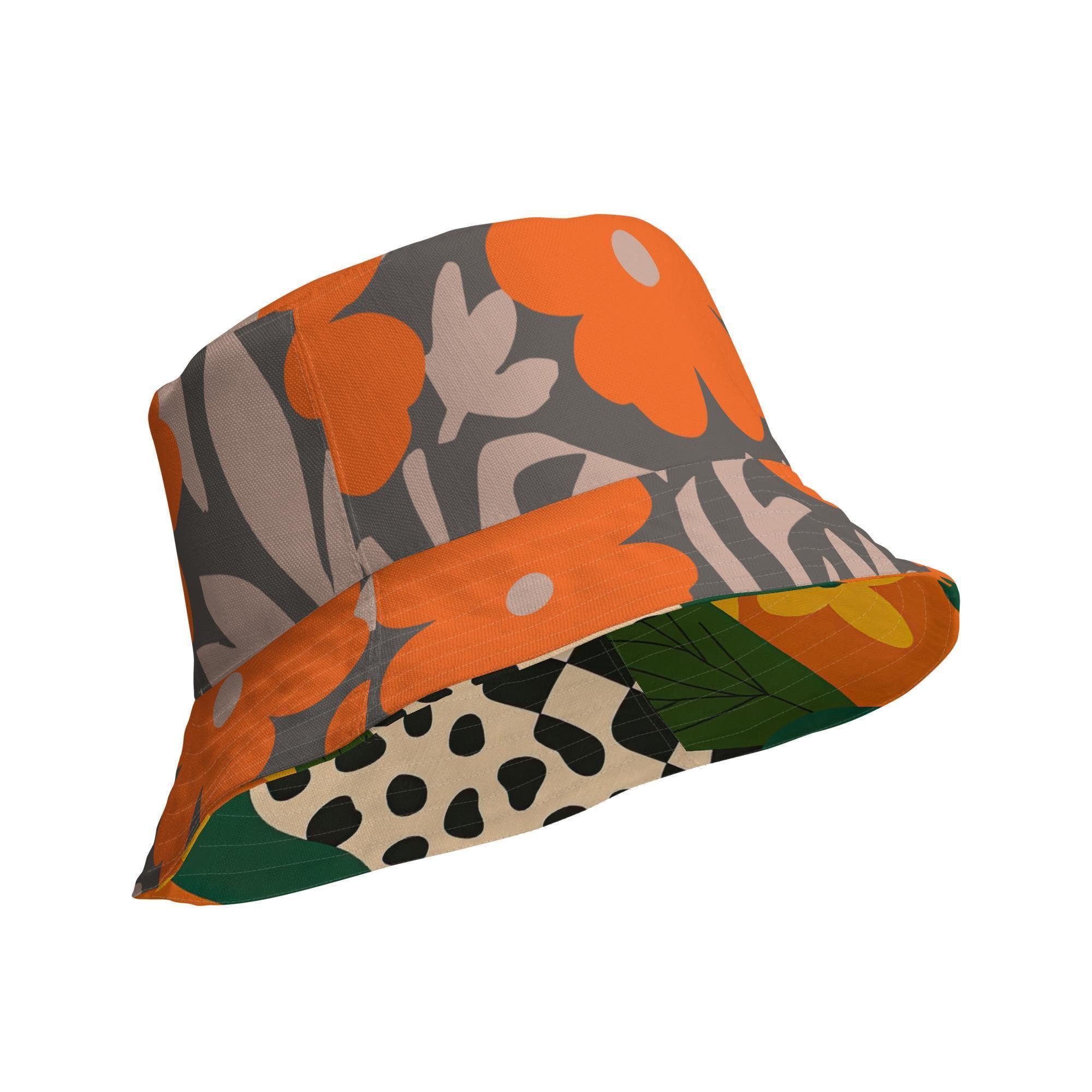 Funky Summer Bucket Hat With Daisy Pattern, Retro Reversible 70s