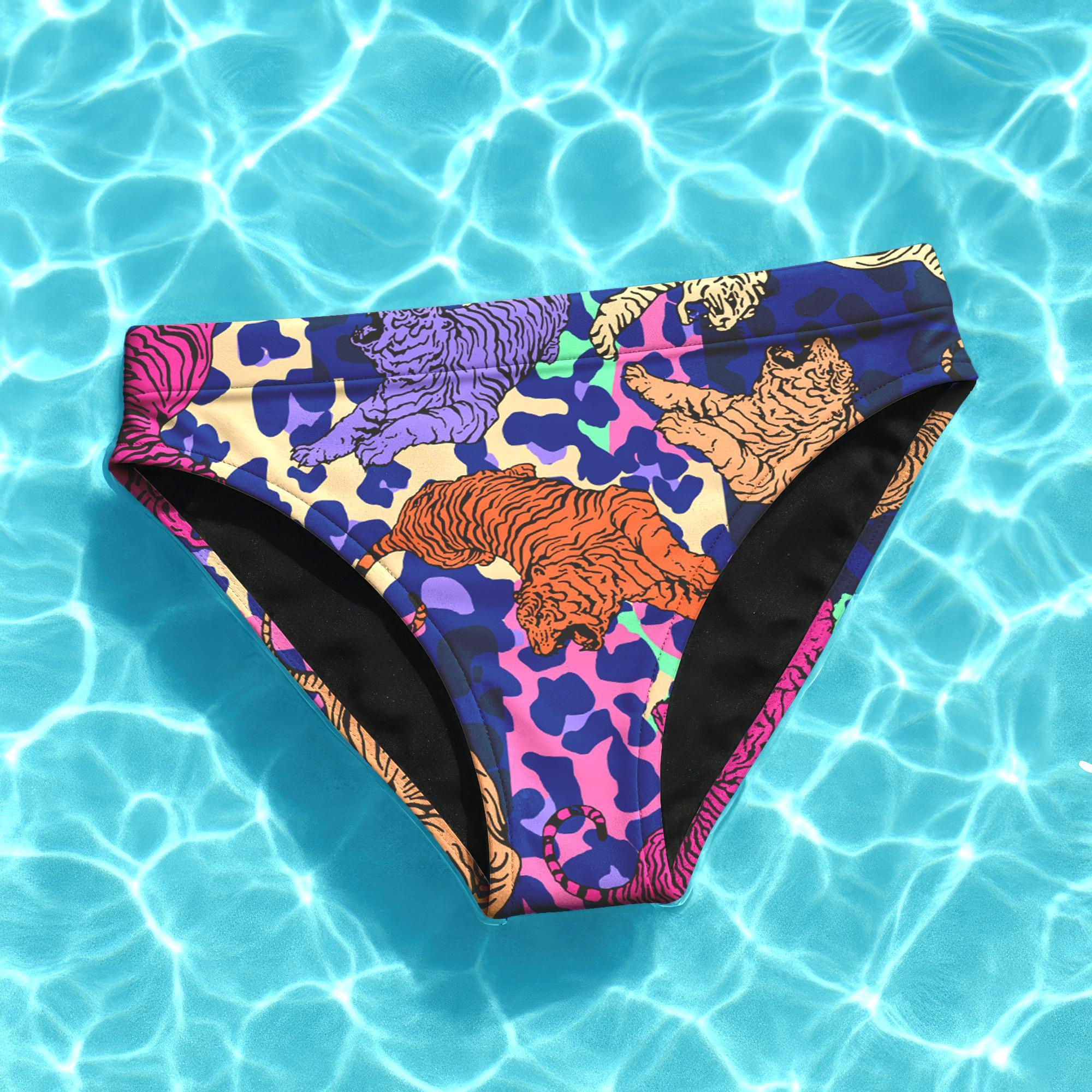 Psychedelic Tiger Bikini Bottom Cheeky Fit Swimwear For Rave Girls Alt Fashion Summer Swim Pool Outfit
