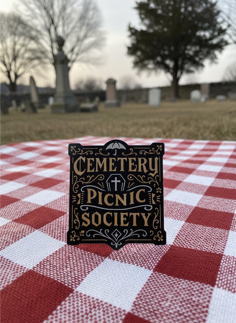 Cemetery Picnic Society Sticker, Gothic Vinyl Decal With Victorian Font ...