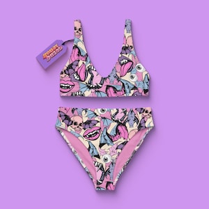 Pastel Goth badpak, vampier bikini, oogbollen, vleermuizen, gotische badmode, hoge taille bikini, strandkleding, festival outfit, horror badpak