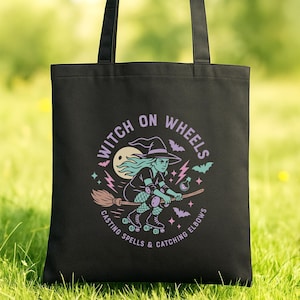 Witchy Roller Derby Tote Bag: Pastel Goth Skate Witch Canvas Bag