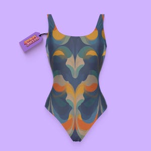Psychedelic One-Piece Swimsuit: 70s Retro Rave Bathing Suit