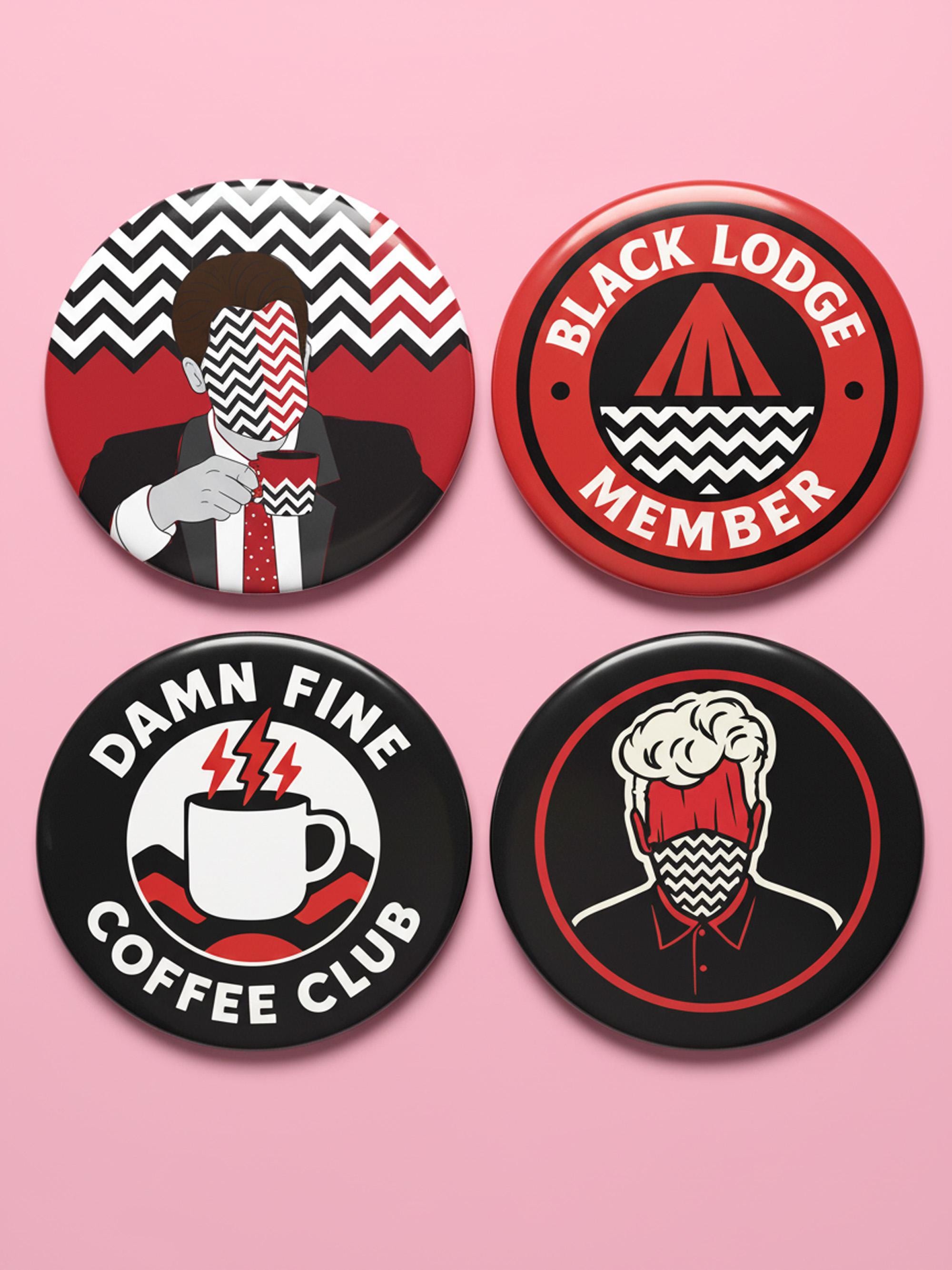 Twin Peaks Damn Fine Coffee Pin Set, Black Lodge Badge, David