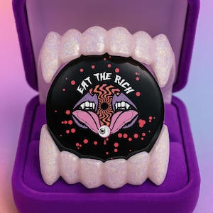 Eat The Rich Pinback Button – Psychedelic Goth Anti-Capitalist Rebellion Jewelry