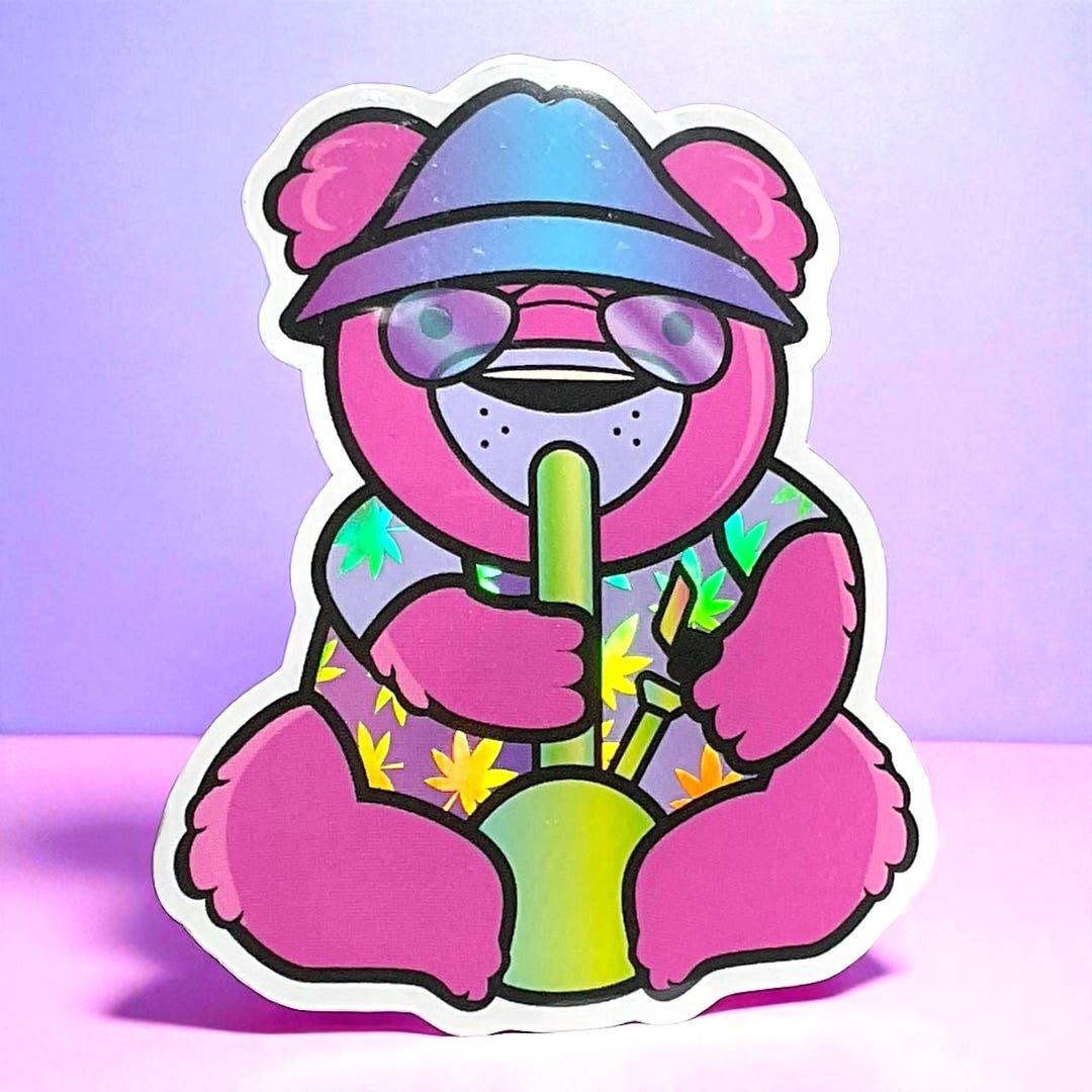 Holographic Bong Bear Sticker, Waterproof Vinyl Decal - Etsy