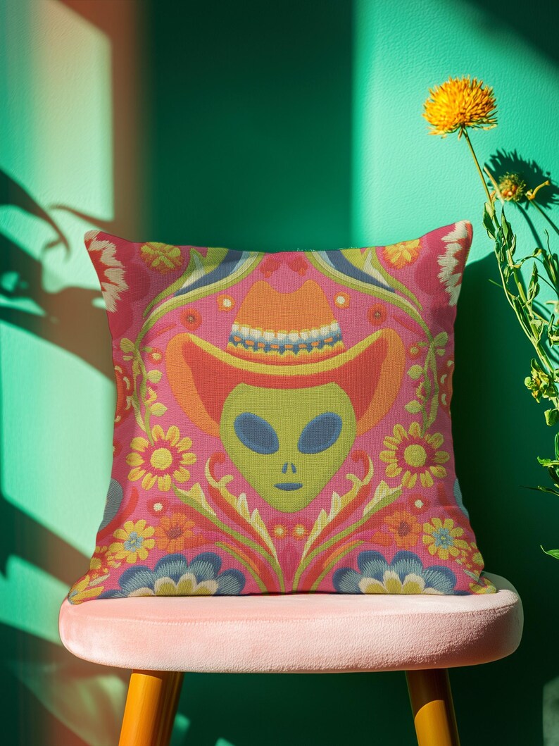 Psychedelic Alien Cowboy Pillow Cover and Space Cowgirl Decor ...