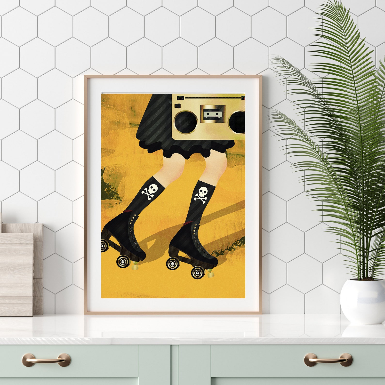 Goth Skater Kunstdruck Schädel Roller Skates WandDekor Etsy
