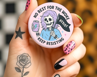 Pastel Goth Skeleton Resist Pinback Button: Political Punk Accessory